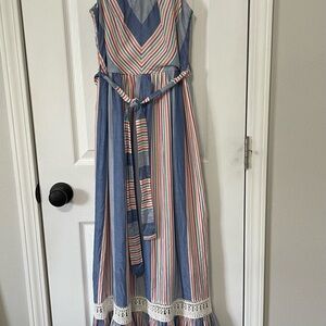 Everleigh Size S Blue Multicolor Striped Maxi SunDress Beach